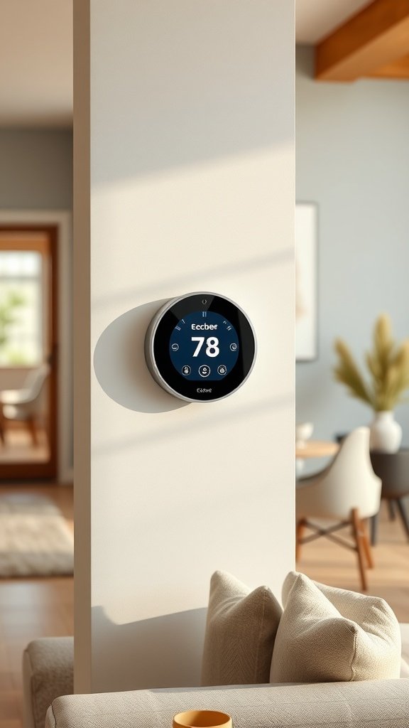 Ecobee Smartthermostat displayed in a modern living room.